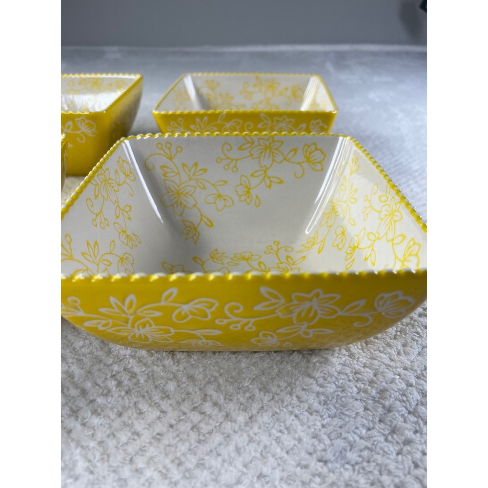 Temp-tations Floral Lace Yellow 22 oz Square Bowls Set of 4 QF-434171